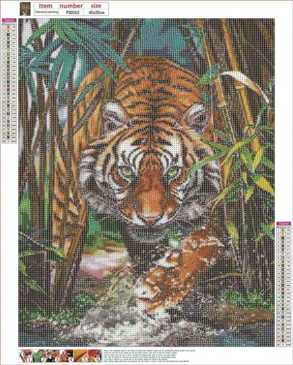 Diamantbroderi med hukande tiger 2 40x50 cm