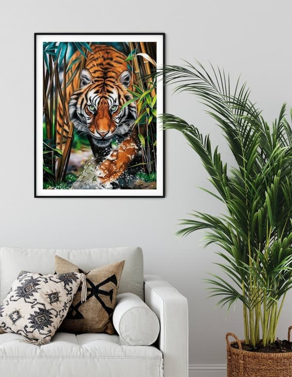 Diamantbroderi med hukande tiger 2 40x50 cm