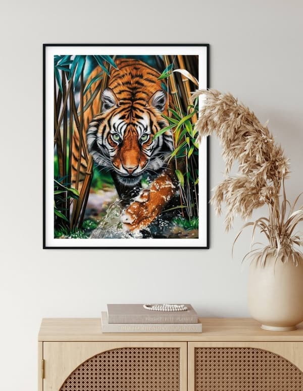 Diamantbroderi med hukande tiger 2 40x50 cm