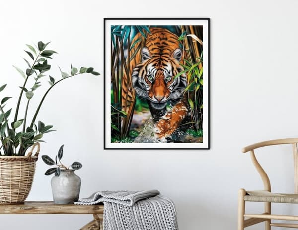 Diamantbroderi med hukande tiger 2 40x50 cm