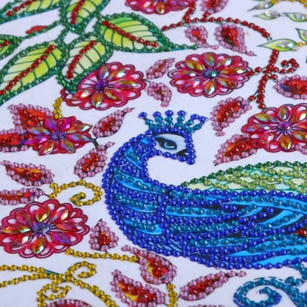 Diamantbroderi Blommig påfågel 47x47 cm