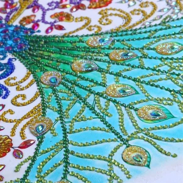 Diamantbroderi Blommig påfågel 47x47 cm