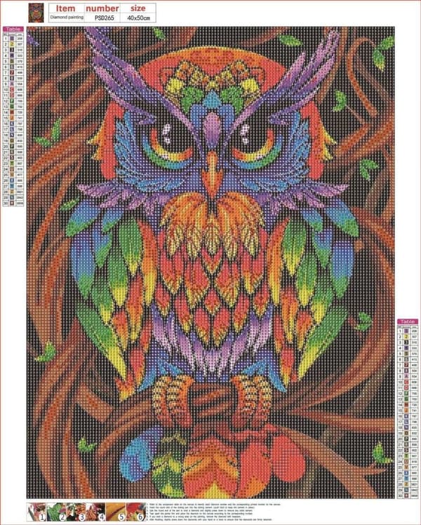 Diamantbroderi Blå Ugle 2 40x50 cm