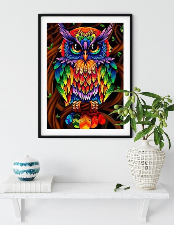 Diamantbroderi Blå Ugle 2 40x50 cm