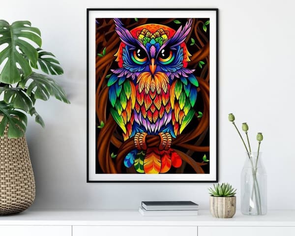 Diamantbroderi Blå Ugle 2 40x50 cm