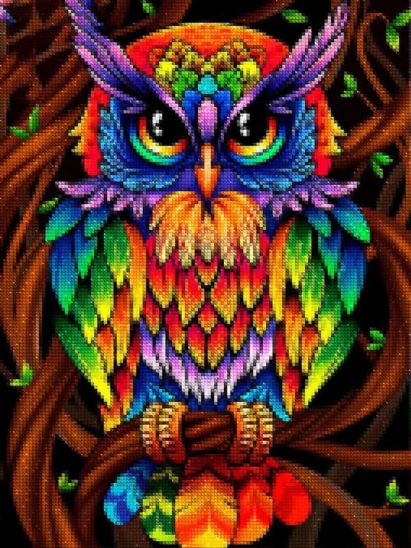 Diamantbroderi Blå Ugle 2 40x50 cm