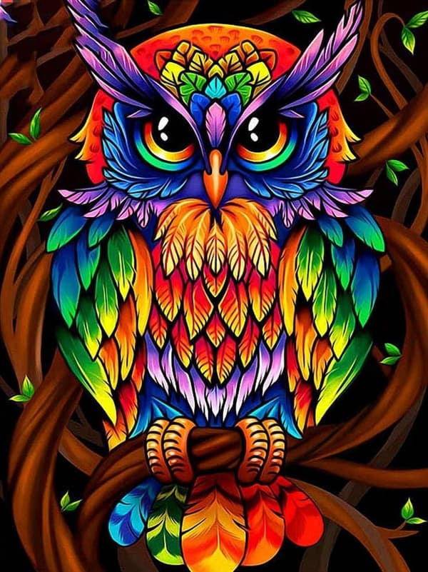Diamantbroderi Blå Ugle 2 40x50 cm