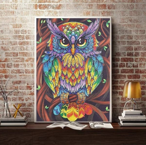 Diamantbroderi Blå Uggla 30x40 cm