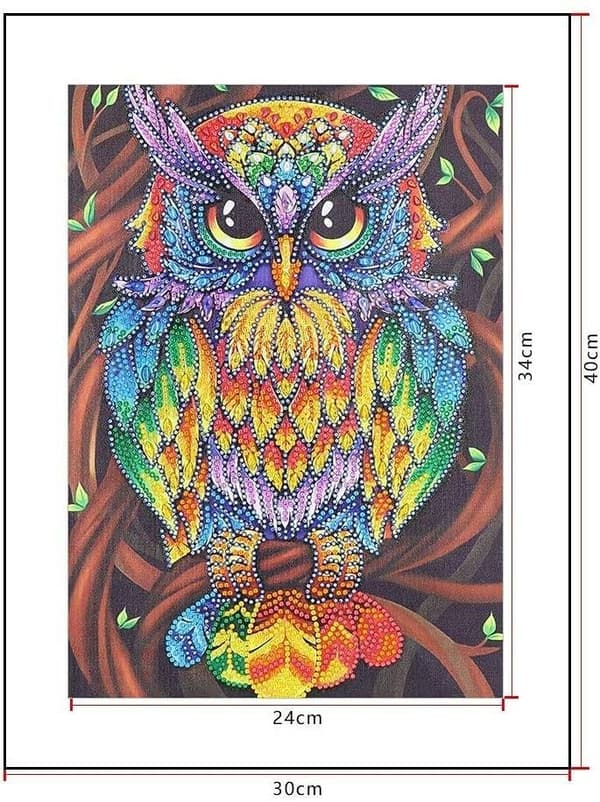 Diamantbroderi Blå Uggla 30x40 cm