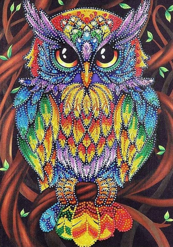 Diamantbroderi Blå Uggla 30x40 cm