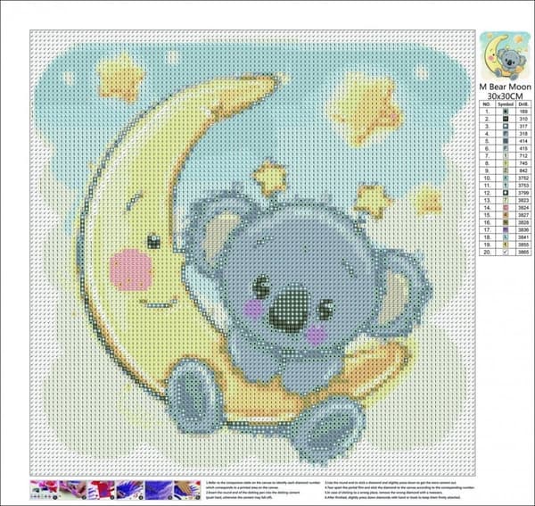 Diamantbroderi Månbjörn 35x35 cm