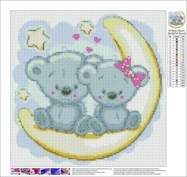 Diamantbroderi Månbjörnar 35x35 cm
