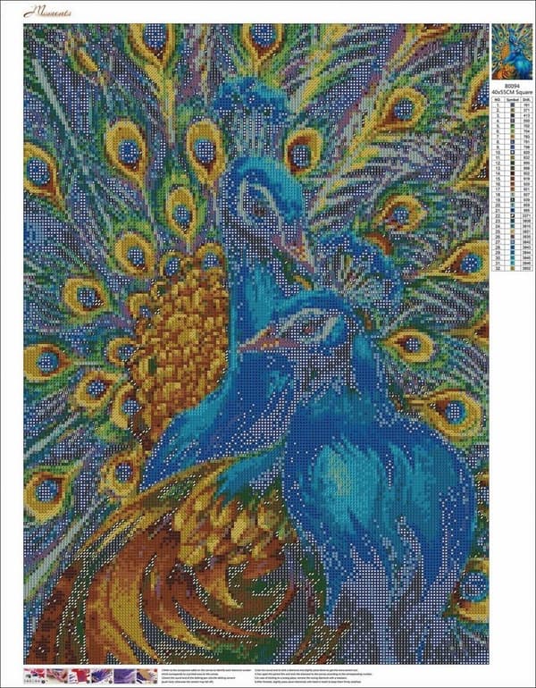 Timanttikirjonta Siniset Riikinkukot 45x55 cm K