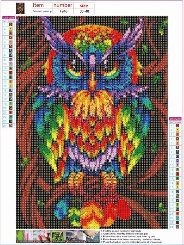Timanttikirjonta Sininen Pöllö 2 30x40 cm