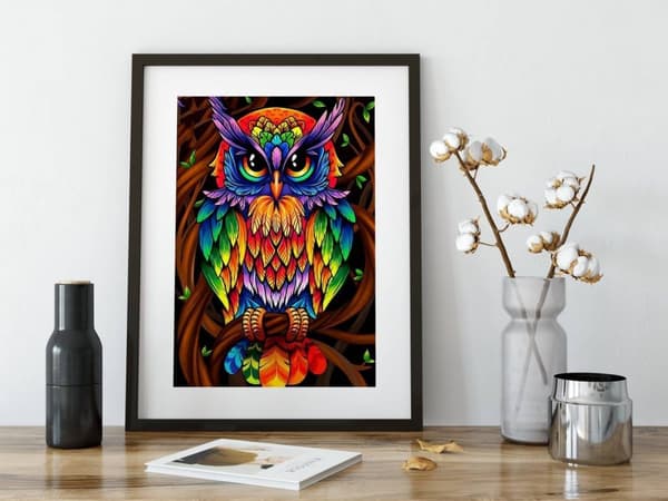 Timanttikirjonta Sininen Pöllö 2 30x40 cm