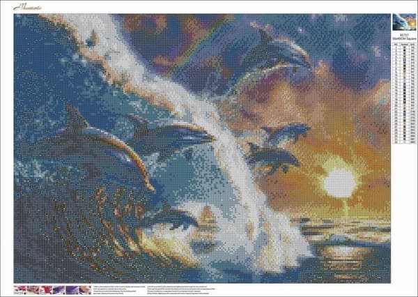 Diamantbroderi Glade delfiner 45x60 cm K