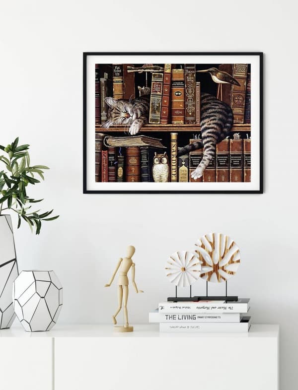 Diamantbroderi Katt Bibliotekarie 45x58 cm K