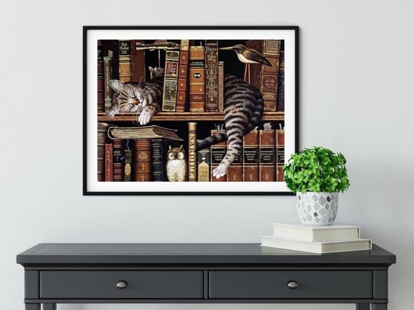Diamantbroderi Katt Bibliotekarie 45x58 cm K