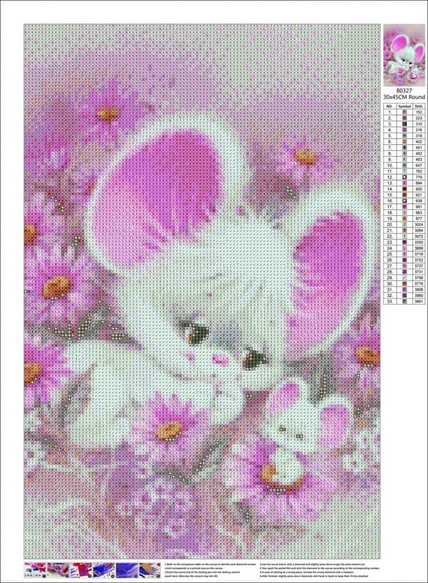 Diamantbroderi med museører 35x50 cm