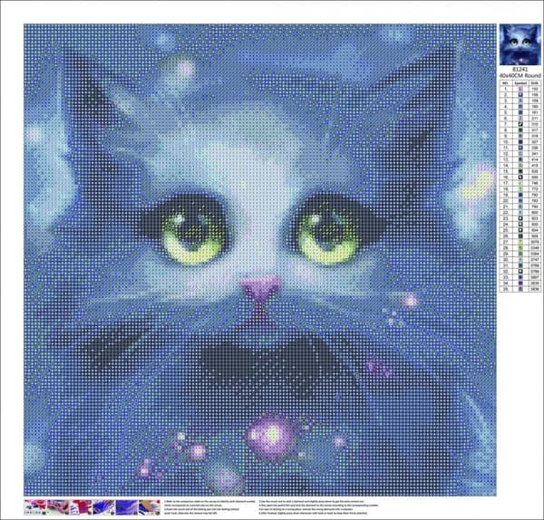 Diamantbroderi Kattöga 45x45 cm