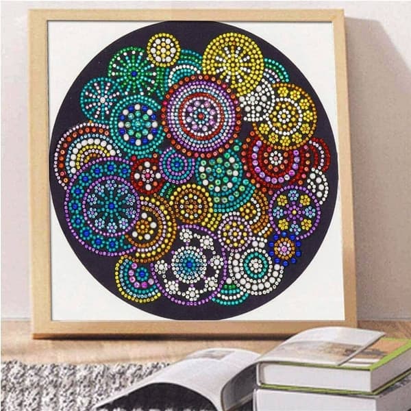 Diamantbroderi Farvede cirkler 30x30cm