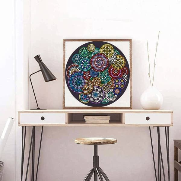 Diamantbroderi Farvede cirkler 30x30cm
