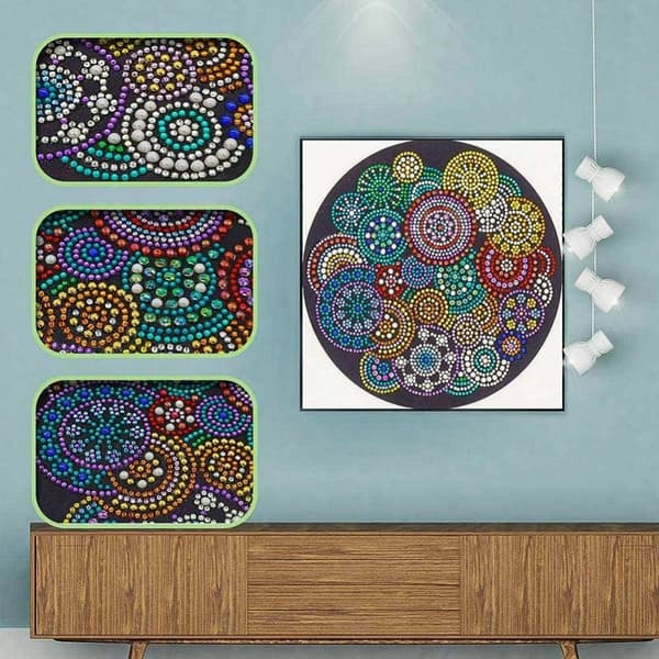 Diamantbroderi Farvede cirkler 30x30cm