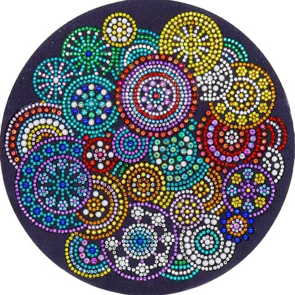 Diamantbroderi Farvede cirkler 30x30cm