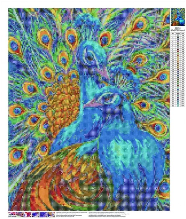 Diamantbroderi Blå Påfugle 45x55 cm