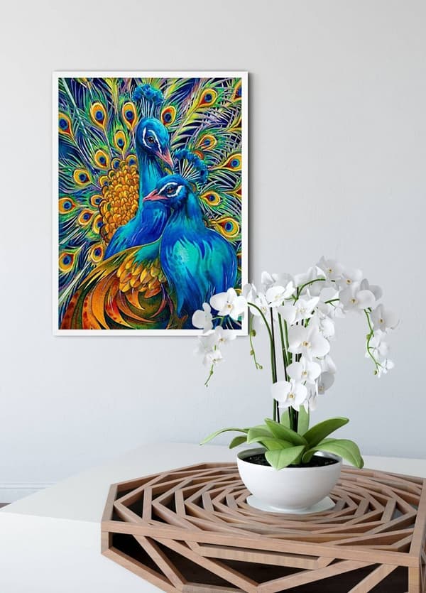 Diamantbroderi Blå Påfugle 45x55 cm