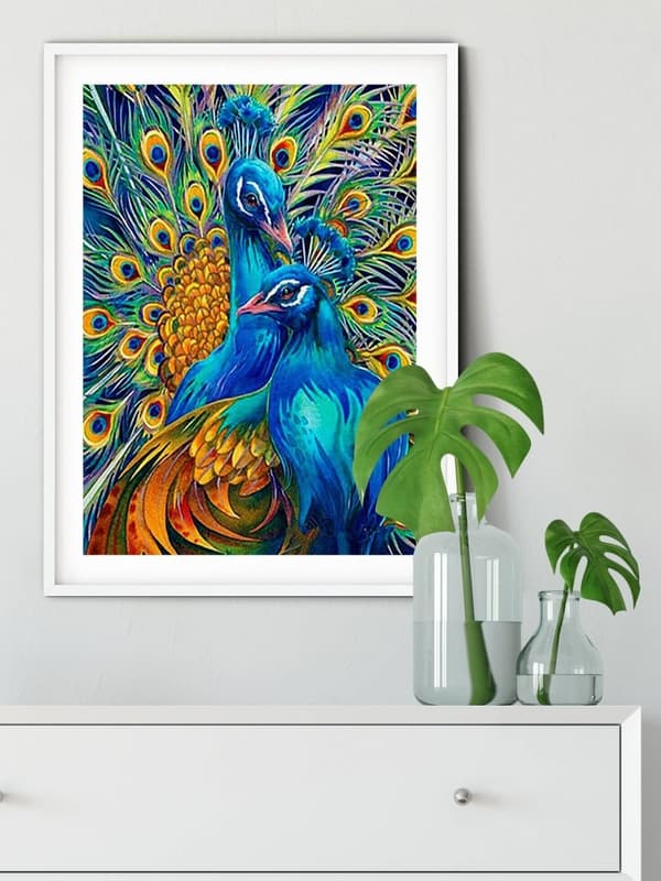 Diamantbroderi Blå Påfugle 45x55 cm