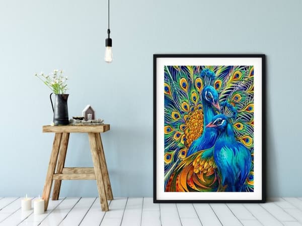 Diamantbroderi Blå Påfugle 45x55 cm