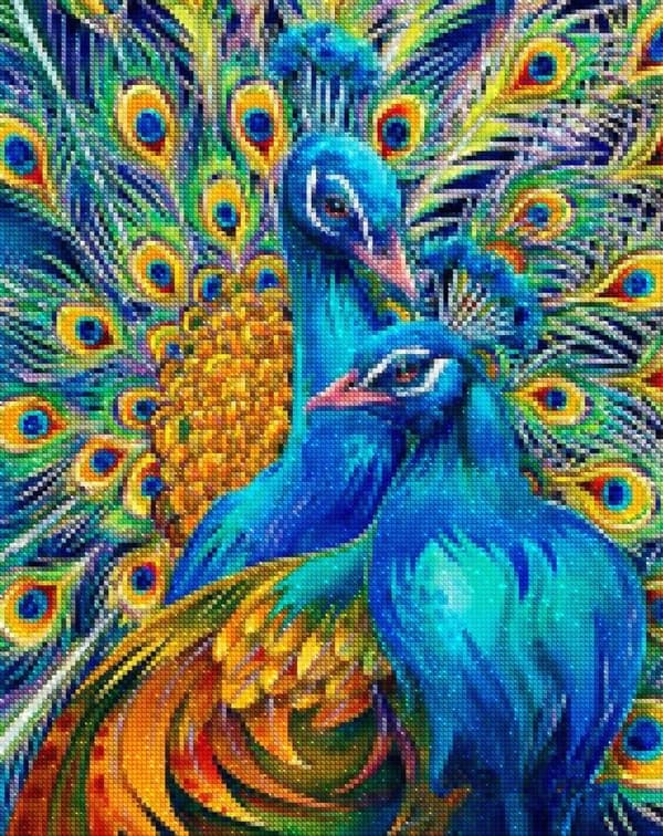 Diamantbroderi Blå Påfugle 45x55 cm