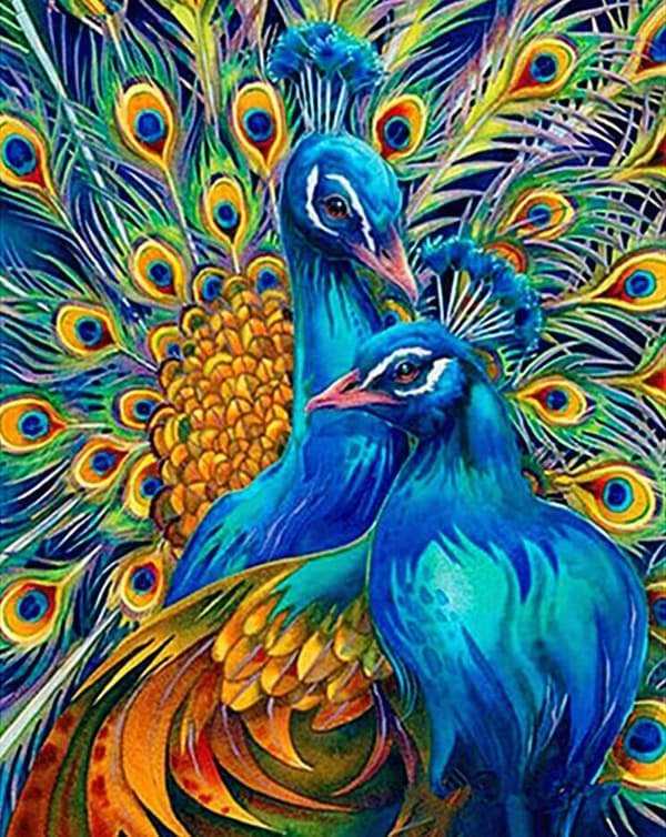 Diamantbroderi Blå Påfugle 45x55 cm
