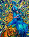 Miniatyrbillede 1 af 6: Diamantbroderi Blå Påfugle 45x55 cm