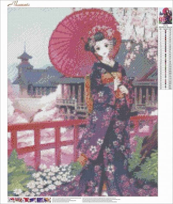Diamantbroderi Japansk kvinna 2 45x55