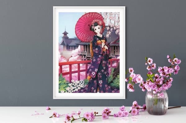 Diamantbroderi Japansk kvinna 2 45x55