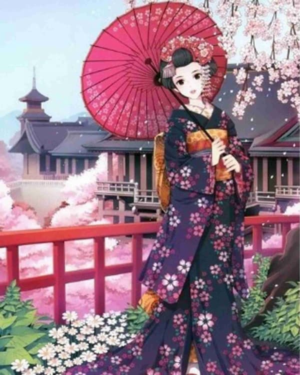 Diamantbroderi Japansk kvinna 2 45x55