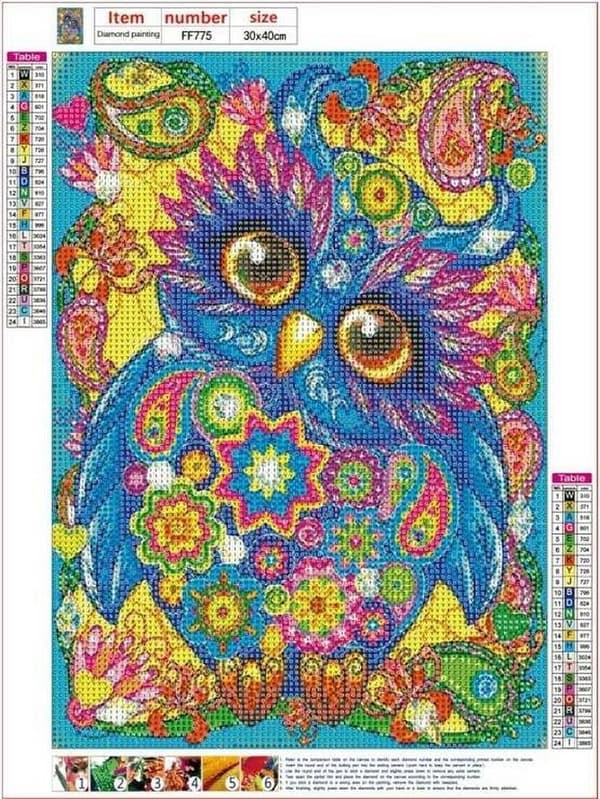 Diamantbroderi Fantastisk Ugle 30x40 cm