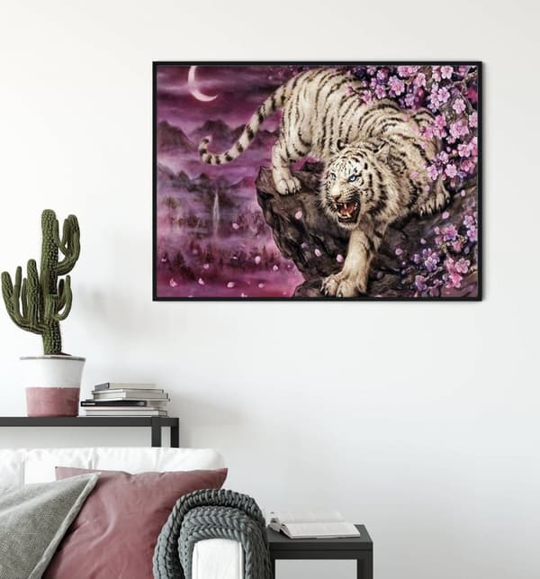 Diamantbroderi Tiger på klippa 55x75 cm