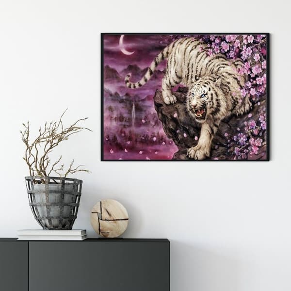 Diamantbroderi Tiger på klippa 55x75 cm