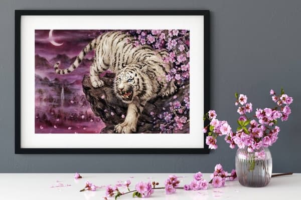 Diamantbroderi Tiger på klippa 55x75 cm