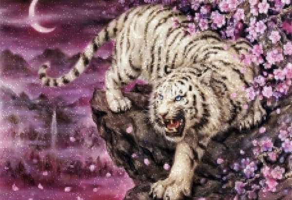 Diamantbroderi Tiger på klippa 55x75 cm