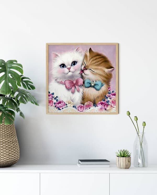 Diamantbroderi Søde Katte 45x45 cm