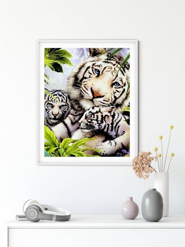 Diamantbroderi Tigerfamilie 45x55 K