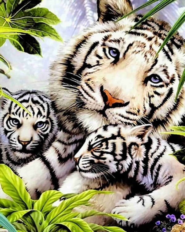 Diamantbroderi Tigerfamilie 45x55 K