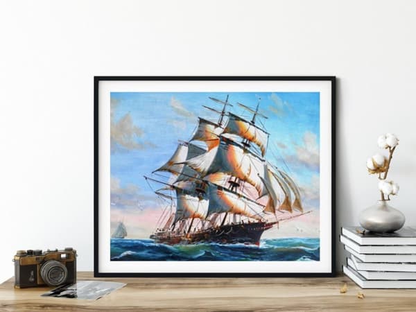 Diamantbroderi Storslået Sejlskib 45x55 K