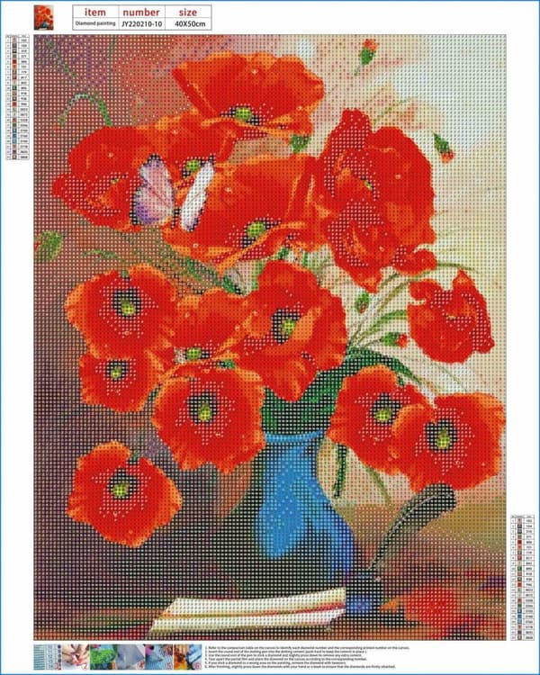 Diamantbroderi Fridfulla Vallmo 40x50