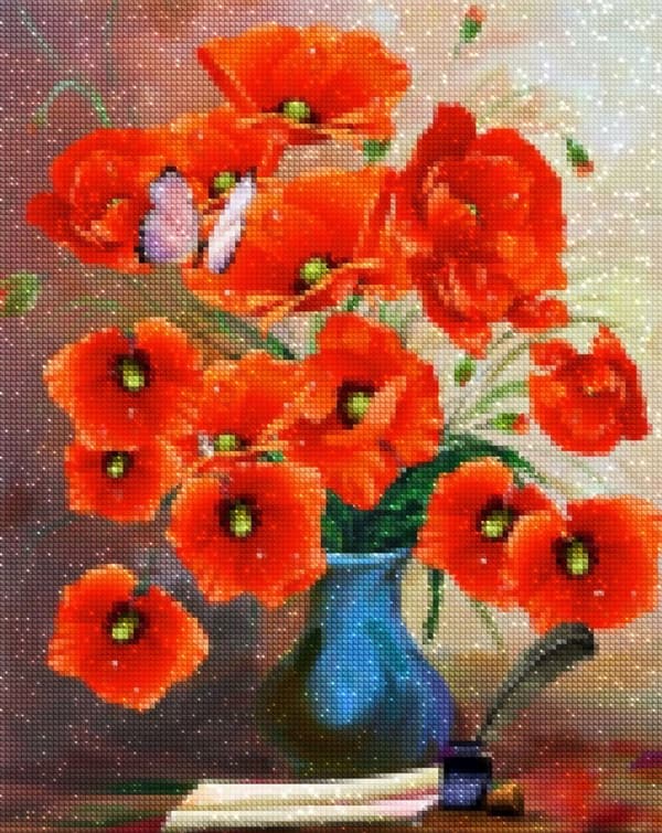 Diamantbroderi Fridfulla Vallmo 40x50