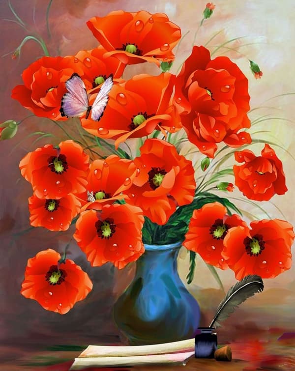 Diamantbroderi Fridfulla Vallmo 40x50
